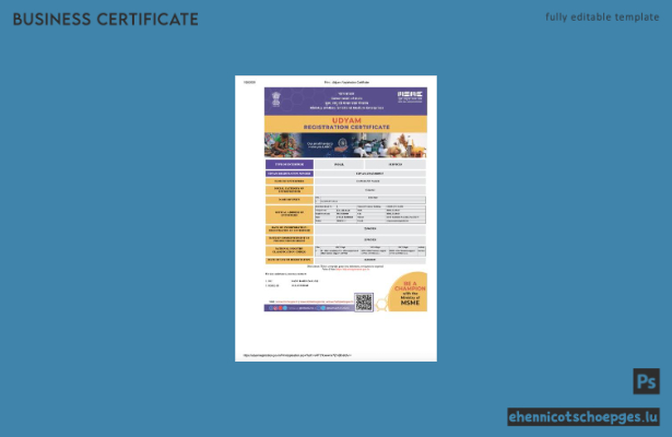 India Udyam Registrierungszertifikat (Word und PDF), Version 5 – Beispielvorschau